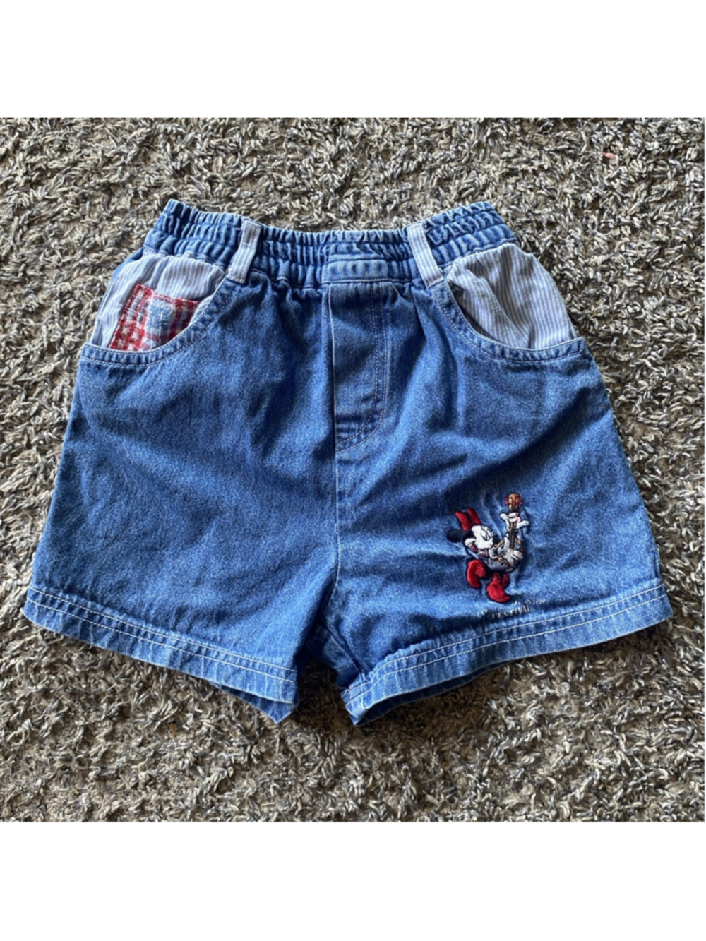VTG Minnie Mouse With Banjo Embroidery Dance Festival Denim Shorts 24months.